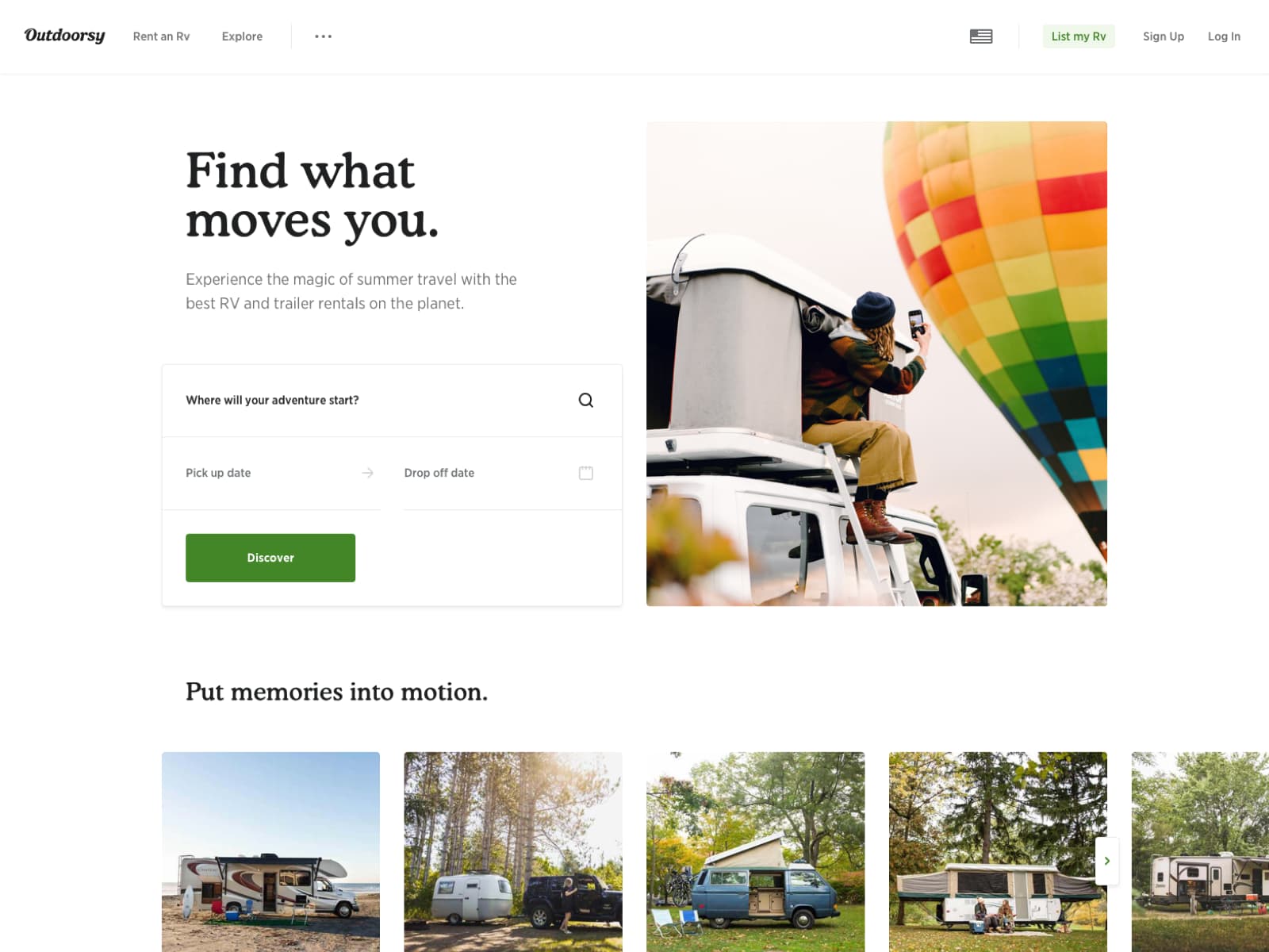 Outdoorsy - The homepage & new search modules - 1